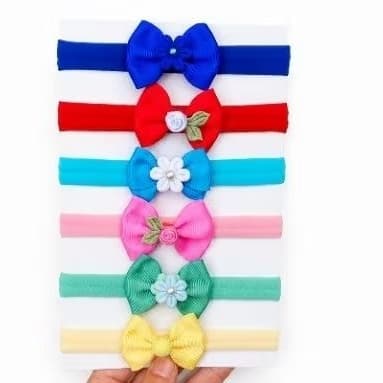 Kit de Laços para Bebês em Meia de Seda – 6 Peças