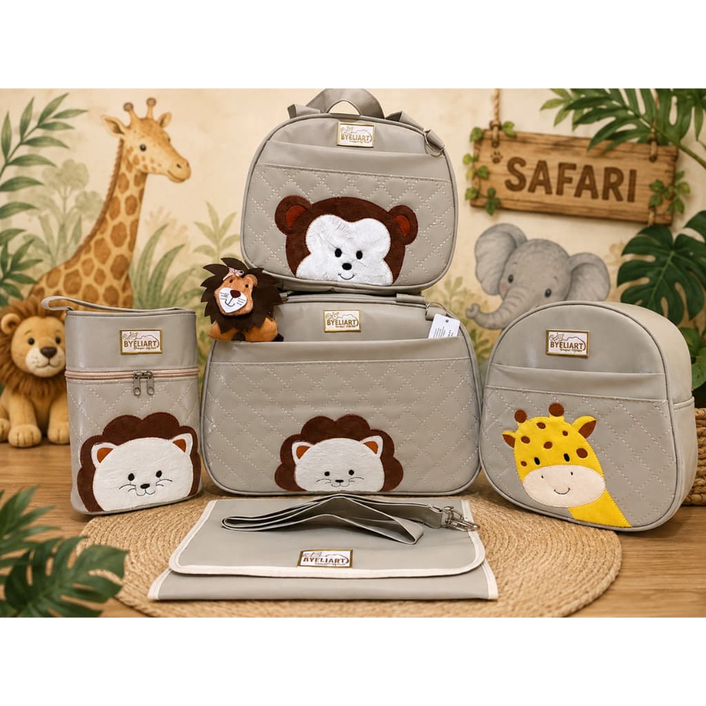 Kit Bolsa/Mala Maternidade Masculino 5 Peças Safari Luxo Gestante