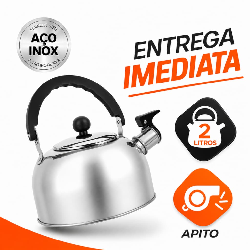 Chaleira Inox 2 Litros Com Apito Compatível com Indução