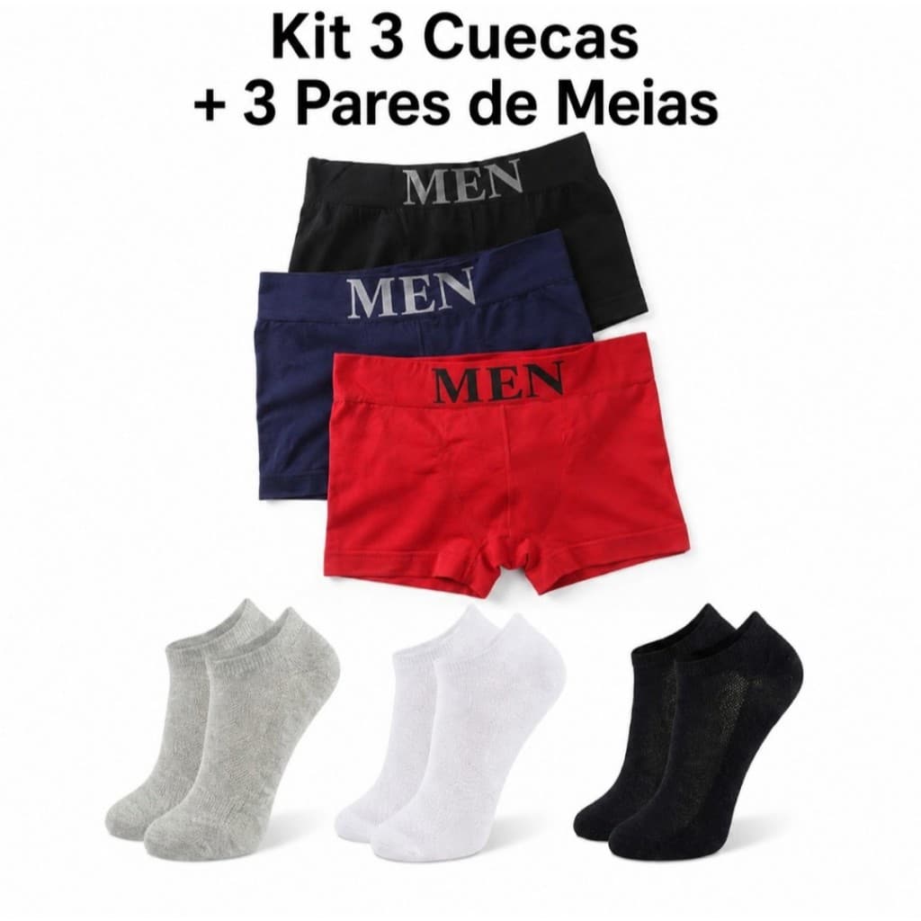 Kit Presente  Cuecas+ Meias 3 Cuecas mais 3 Pares de meias  Cores Sortidas. CUECAS P\M G\GG.