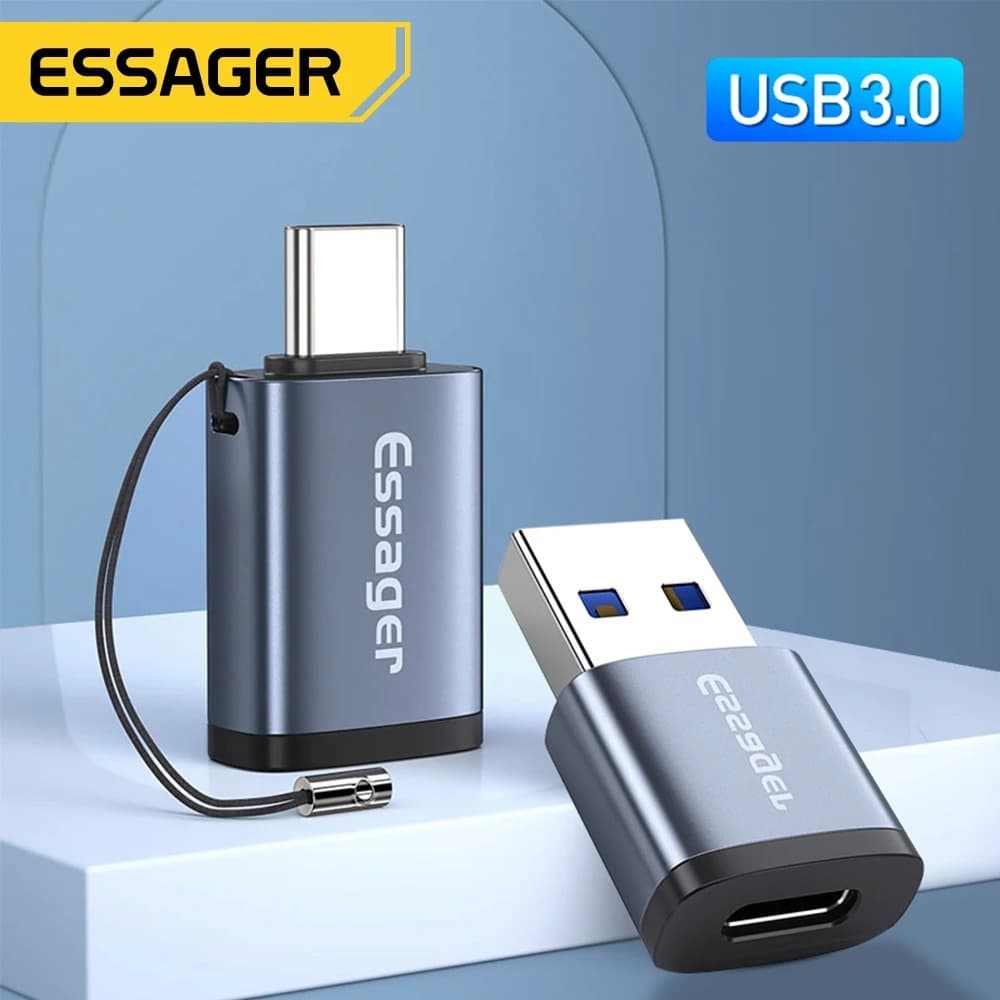 Adaptador OTG Essager USB-C Macho para USB 3.0 Fêmea - Conversor Tipo C 5Gbps para MacBook, Xiaomi, Samsung, Notebook