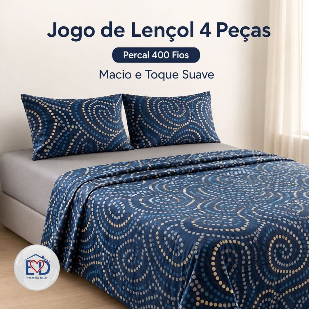 Jogo de Lençol Quenn Percal 400 Fios 4 Peças Macio E Toque Suave