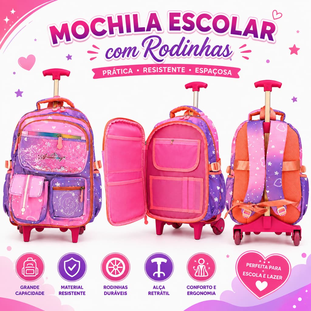 Mochila Escolar con Carrinho Infantil – Diseño Galaxy, Resistente y Espaciosa