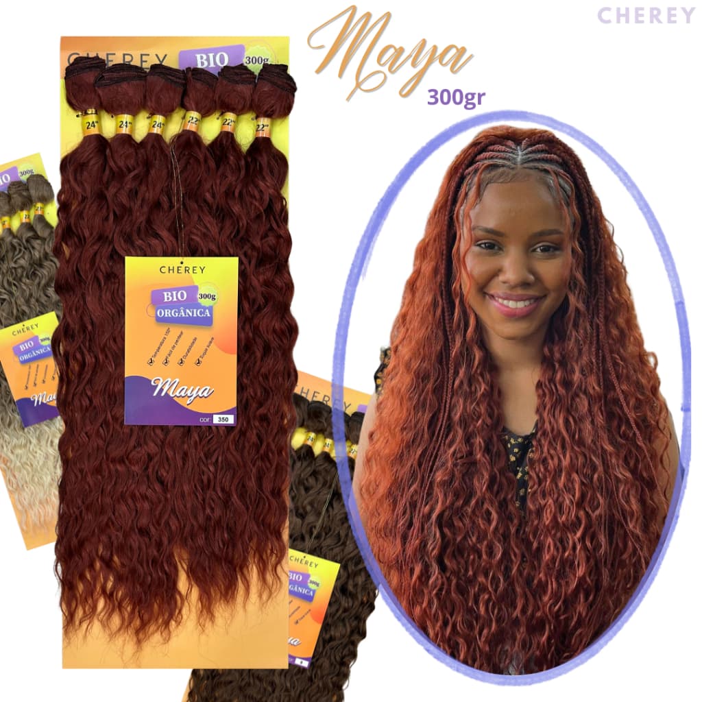 Cherey Cabelo Orgânico Maya Cacheado 300g Para Entrelace 65cm Bio Organico 6 telas