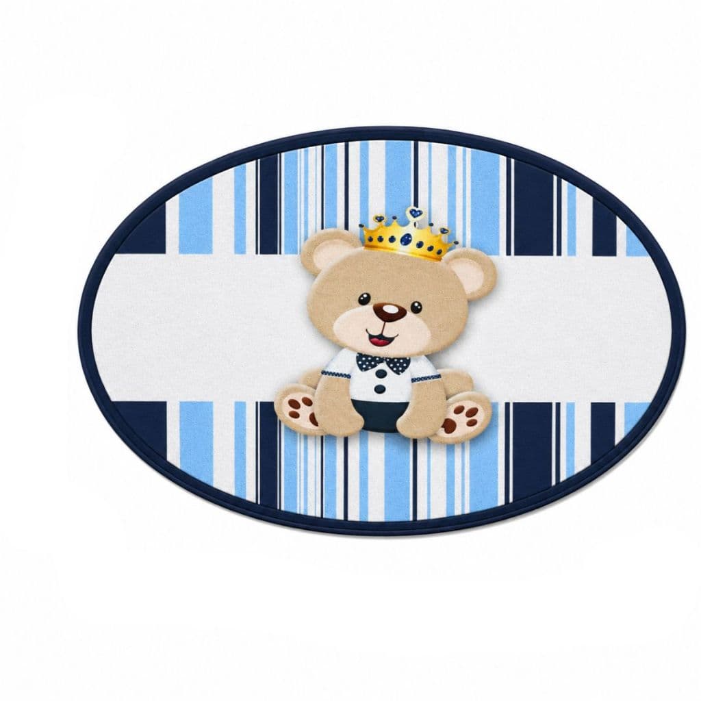 Tapete Quarto Infantil Criança Pequeno Redondo Antiderrapante Bebe Menino Urso Principe Marinho Luxo