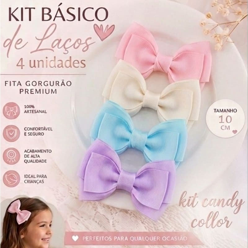 kit 4 laços  de cabelo infantil/ kit laços básicos para meninas/laço cruzado 10 cm/ lac