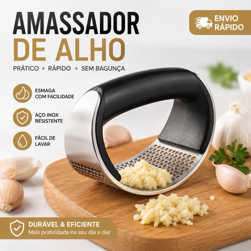 Amassador de Alho em Aço Inox Manual Triturador Espremedor de Alho Profissional Ergonômico Fácil de Limpar