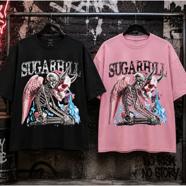 KIT 02 Oversized Camiseta StreetwearEstampa Skull  Caveira Larga Unissex Algodão Casual Fashion