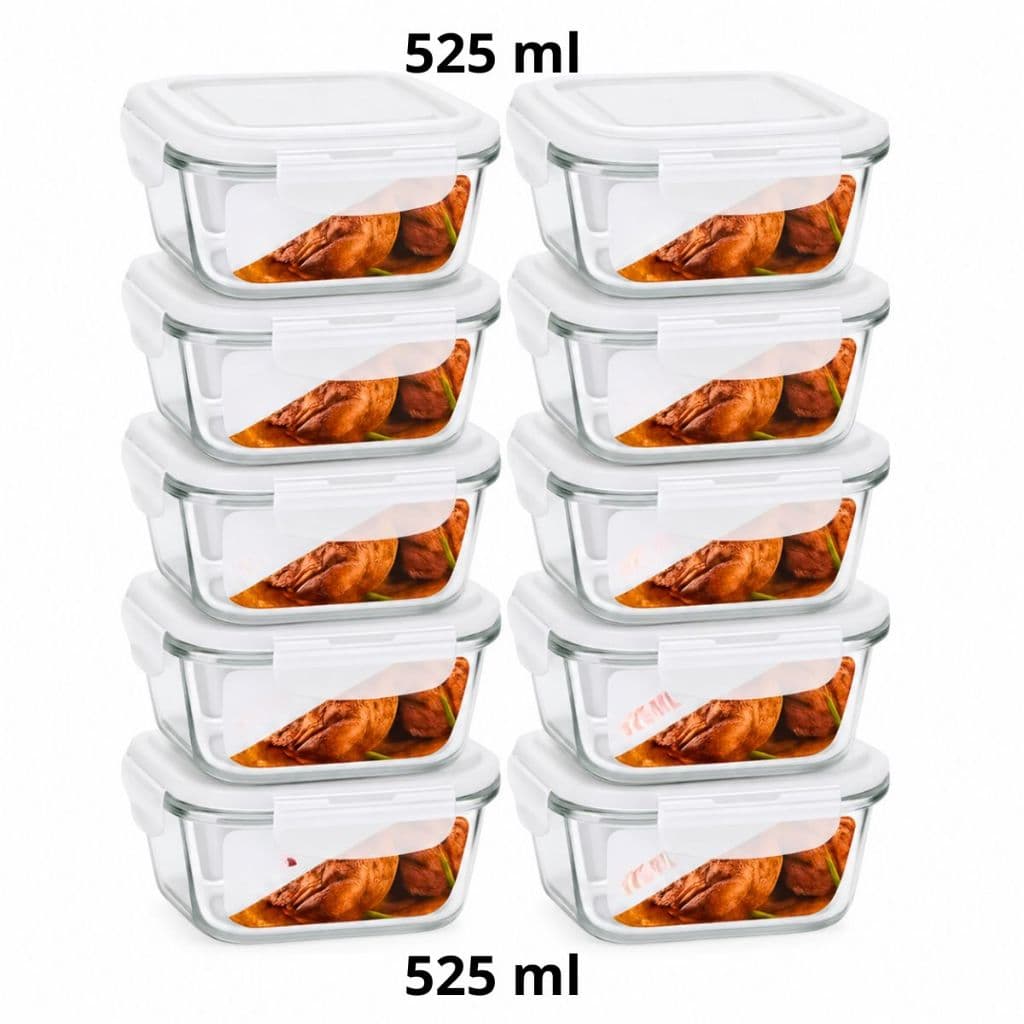 10 Potes Hermético Vidro 525ml C/Válvula Ar Marmita Tampa Travas Freezer Geladeira