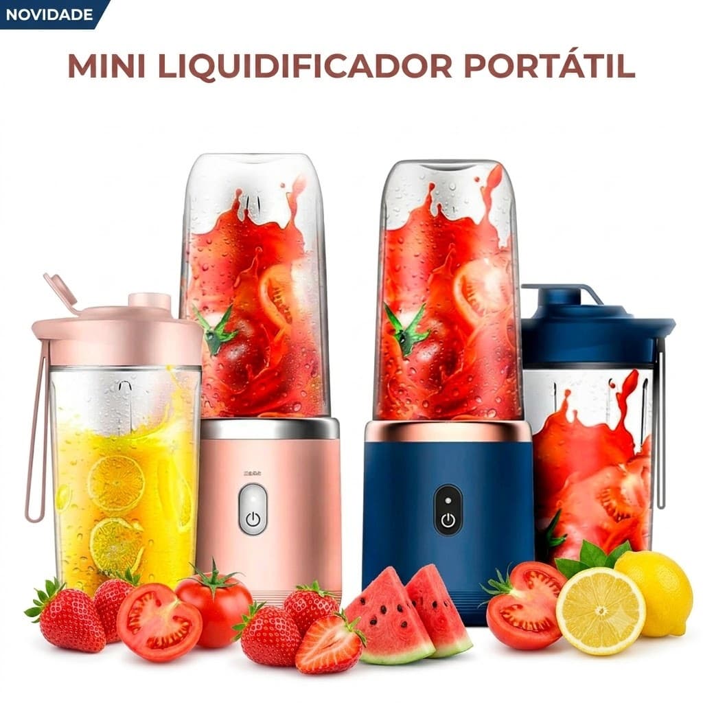 Mini Liquidificador Portátil Processador 400ml USB Recarregável Copo Garrafa Suco Vitamina Academia