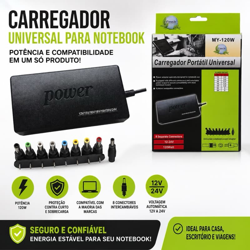 Fonte Universal Notebook Adaptador Carregador  12-24v 120w
