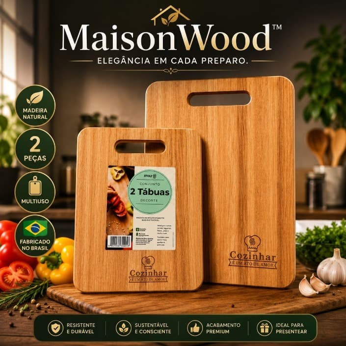 Conjunto Premium Tábuas Corte Cozinha Antiderrapante Durável 2 Unidades