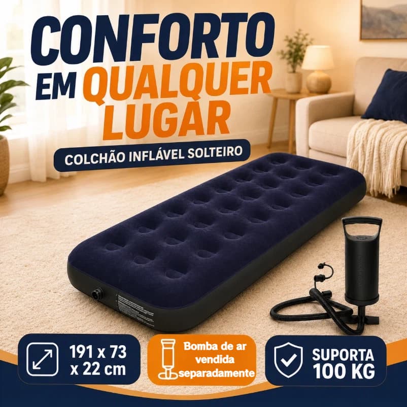 Colchão inflável solteiro monta no chão prático leve portátil para uso doméstico e emergênciaBomba de ar vendida à parte