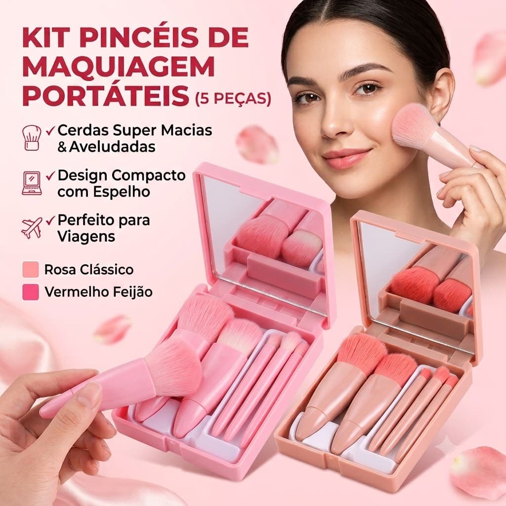 6/12/30/pcs kit pincel maquiagem 5 em 1 para viagem com espelho Portátil, porta pincel maquiagem,Mini Kit de Maquiagem