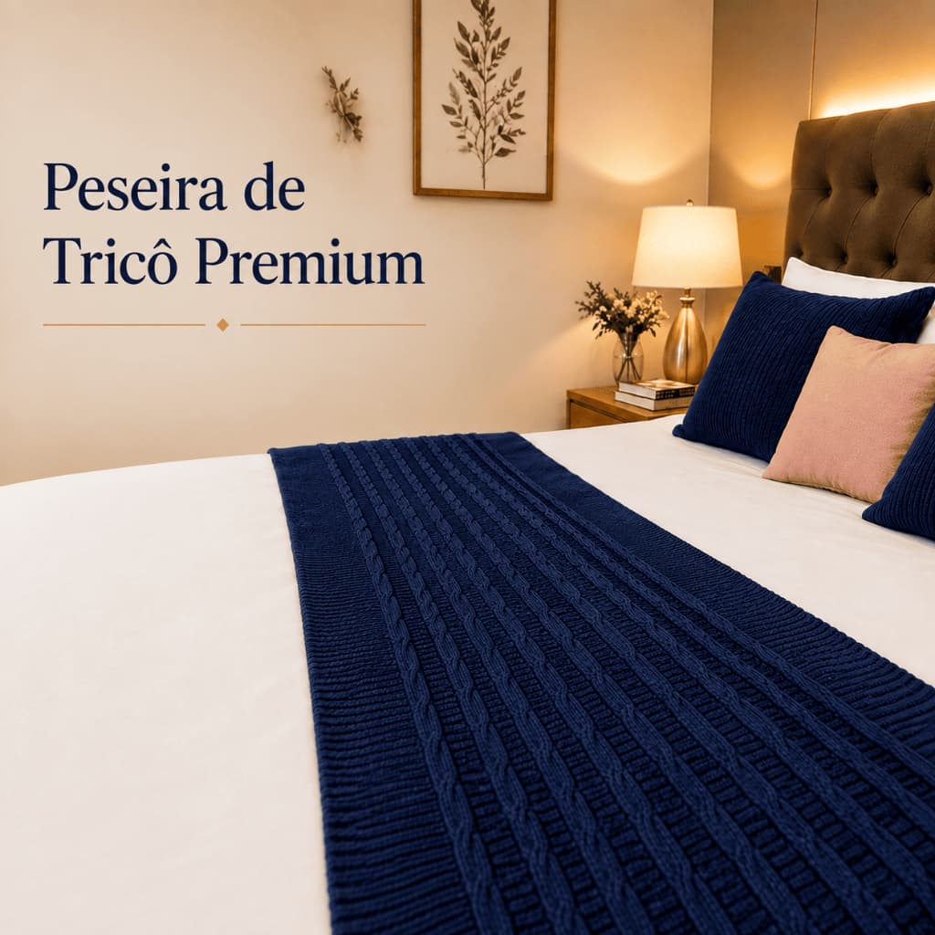 Peseira de Cama Tricô Premium Manta Decorativa Casal Queen King Sofá Luxo Peseira de Tricô para Cama