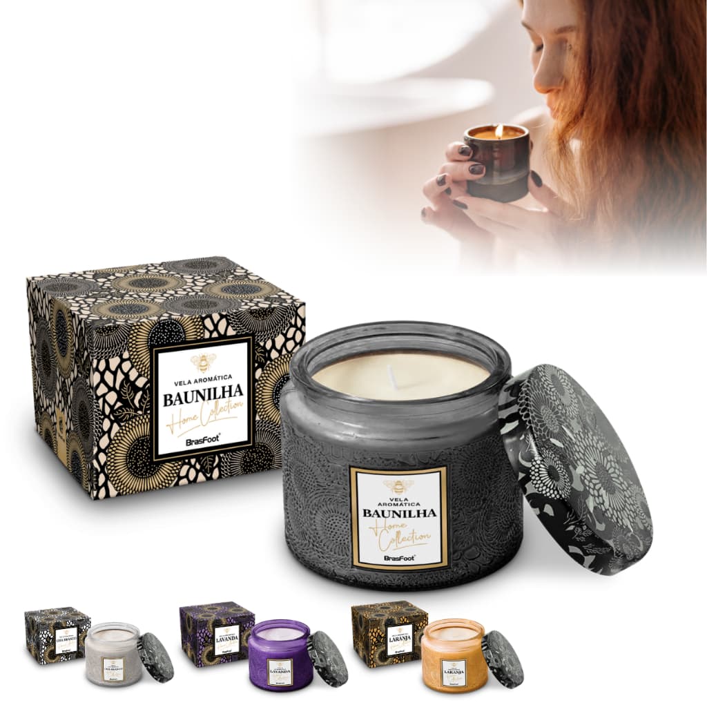 Vela Aromática Premium 233g de Cera Perfumada Decorativa Para Presente Diversos Aromas Pote Com Tampa