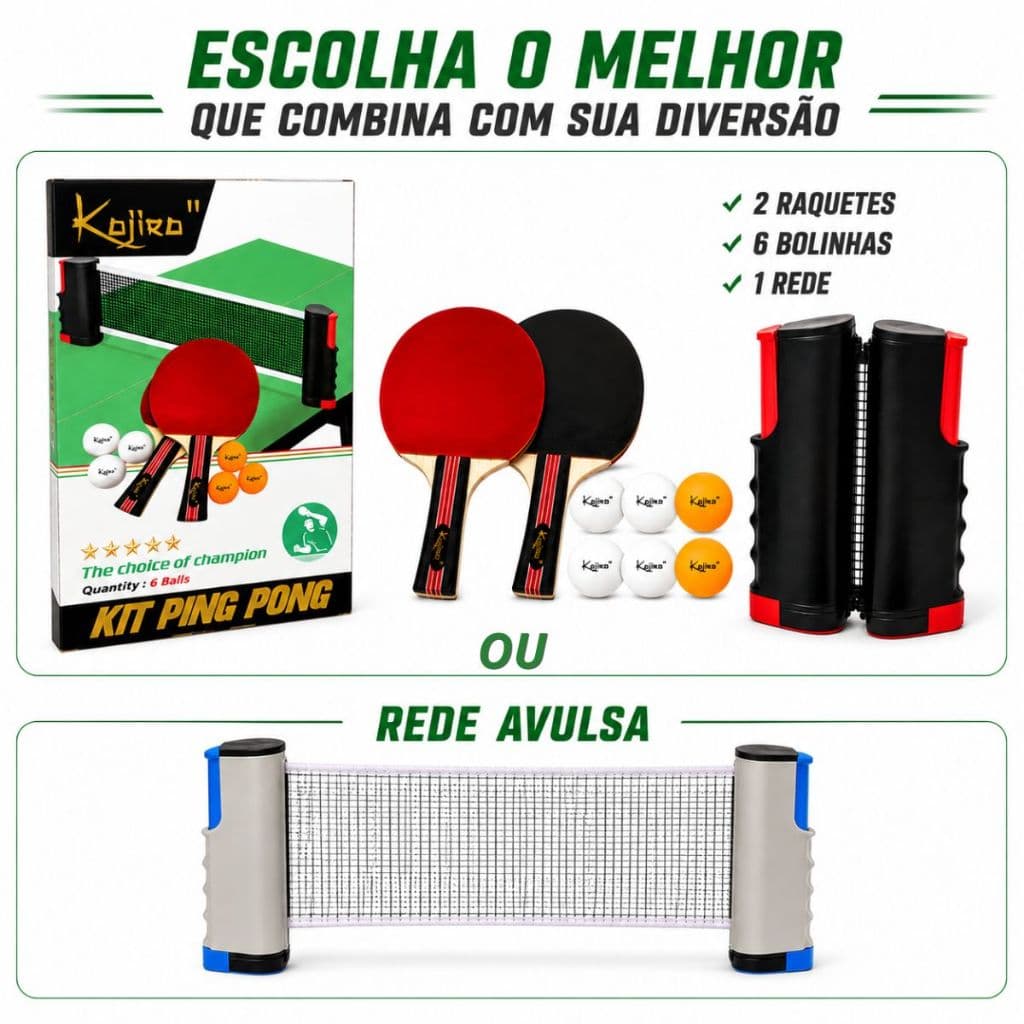 Kit Ping Pong Profissional Raquete Rede Tênis Mesa 6 Bolas OU Rede Retrátil