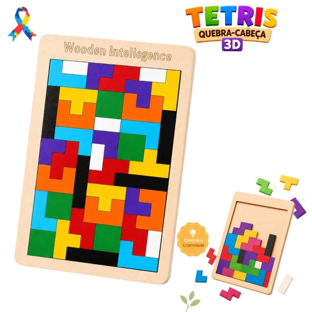 Tetris Quebra-Cabeça Colorido 3D Brinquedo Educativo Montessori Tangram