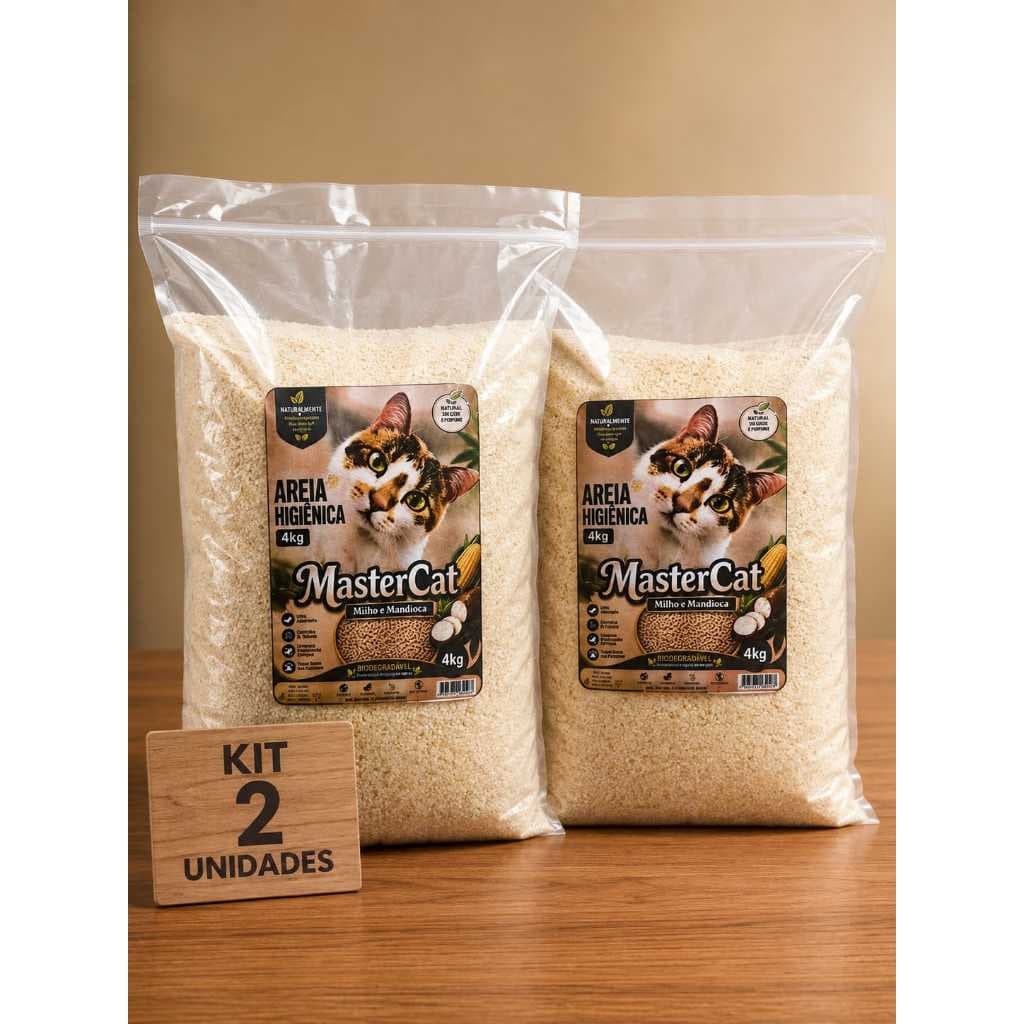 KIT 8KG AREIA ANTIODOR MASTERCAT MILHO E MANDIOCA