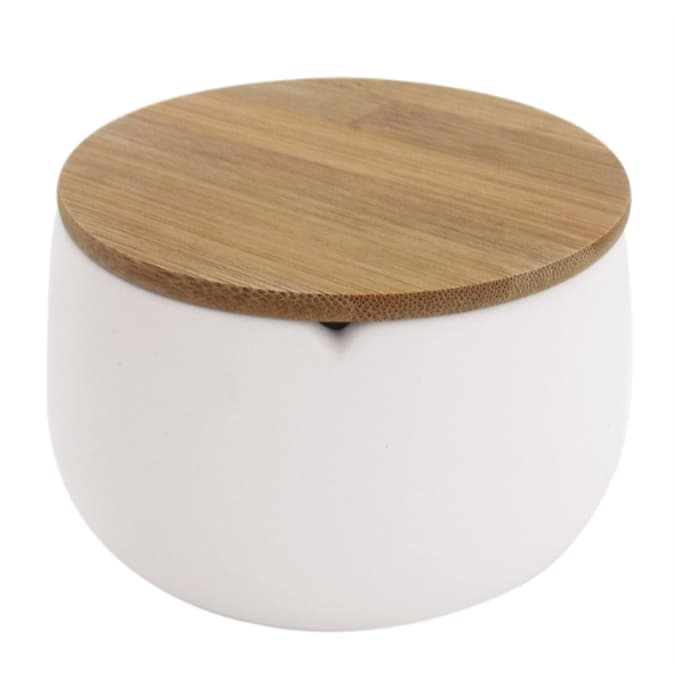 Porta Algodão Branco com Tampa Bambu