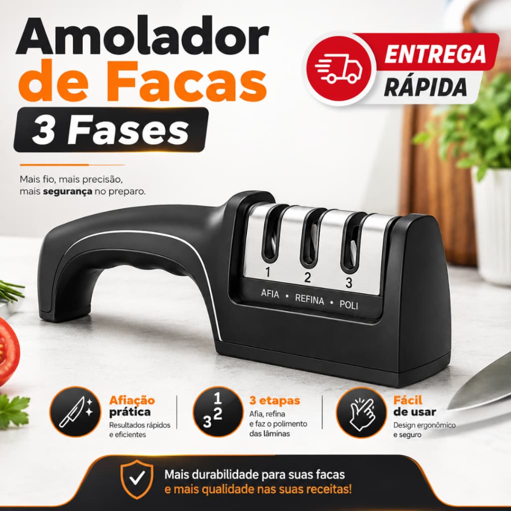 Afiador De Faca 3 Estágios Amolador Profissional Com Afiação Rápida Em Aço Inoxidável