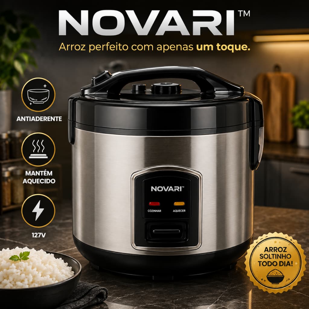 Panela Elétrica de Arroz Novari 1 Litro 220V Antiaderente Mantém Aquecido Tampa de Vidro Compacta
