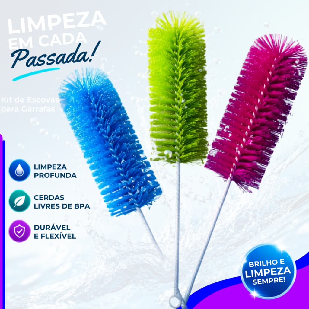 Kit Escovas Para Lavar Louça, Copo, Garrafa, Mamadeira, Canudo, Espessuras Grossa e copo profundo Squeeze
