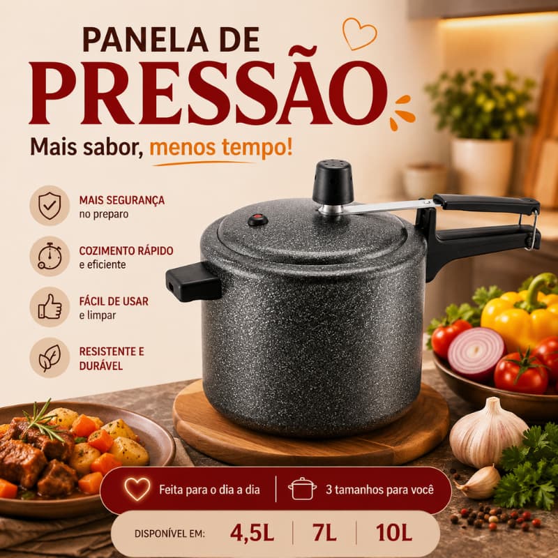 Panela de Pressão Preta Craquelada em Alumínio 4,5L 7L ou 10L Grande Capacidade para Cozinha |H1131| Oferta