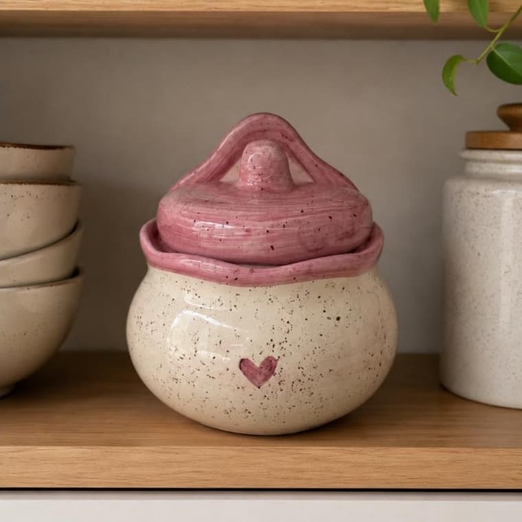 Saleiro de Cerâmica com Tampa Decorado Artesanal para Cozinha 400g