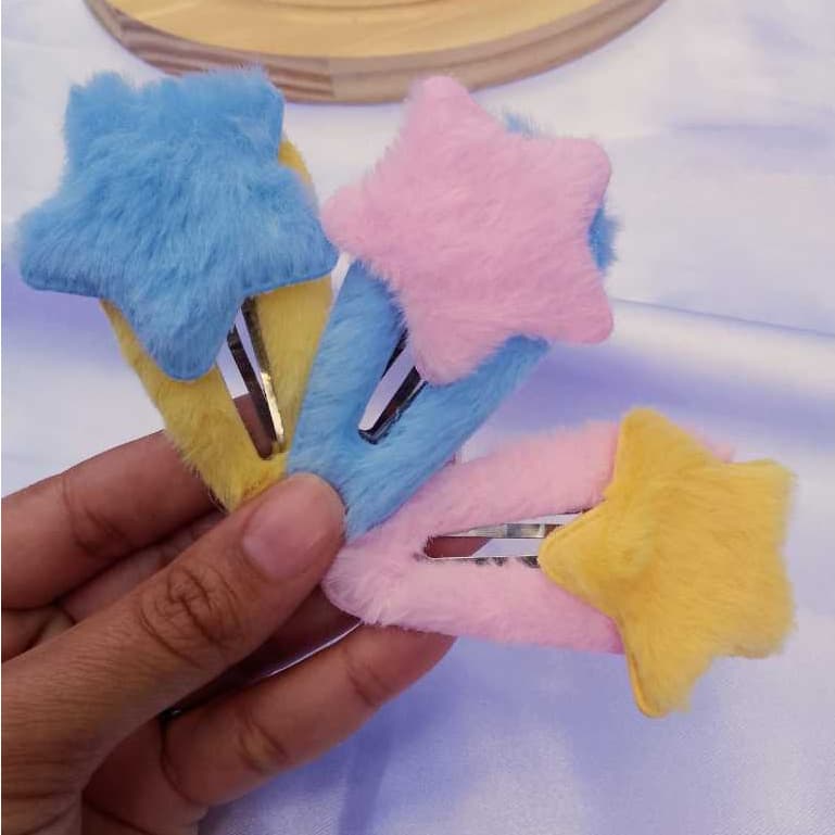 Kit 3 Tic Tac Estrela Gigante Pelúcia Presilha De Cabelo Estrelinha Fofa Colorida Kawaii Decora
