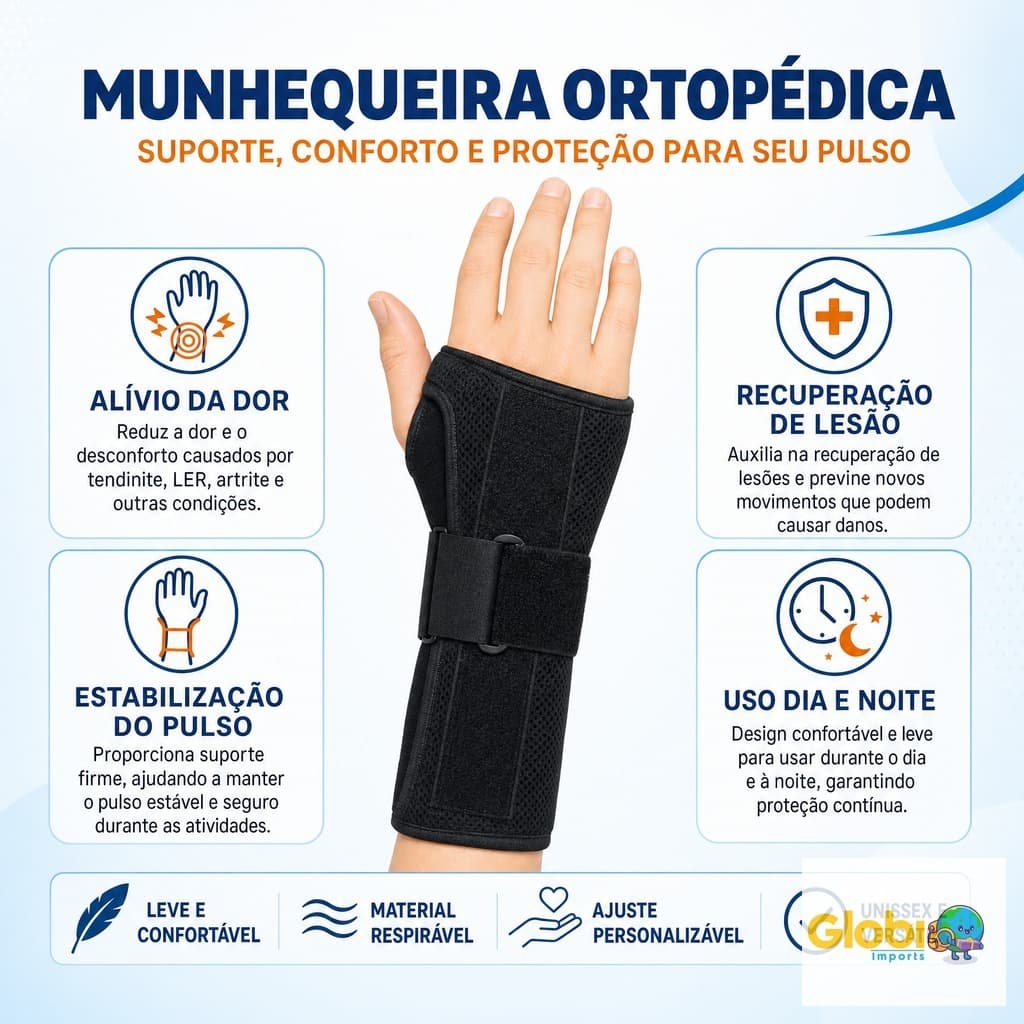 Munhequeira Ortopédica Compressão Ajustável Tendinite Túnel do Carpo Punho Órtese Serve P/ Duas Mãos