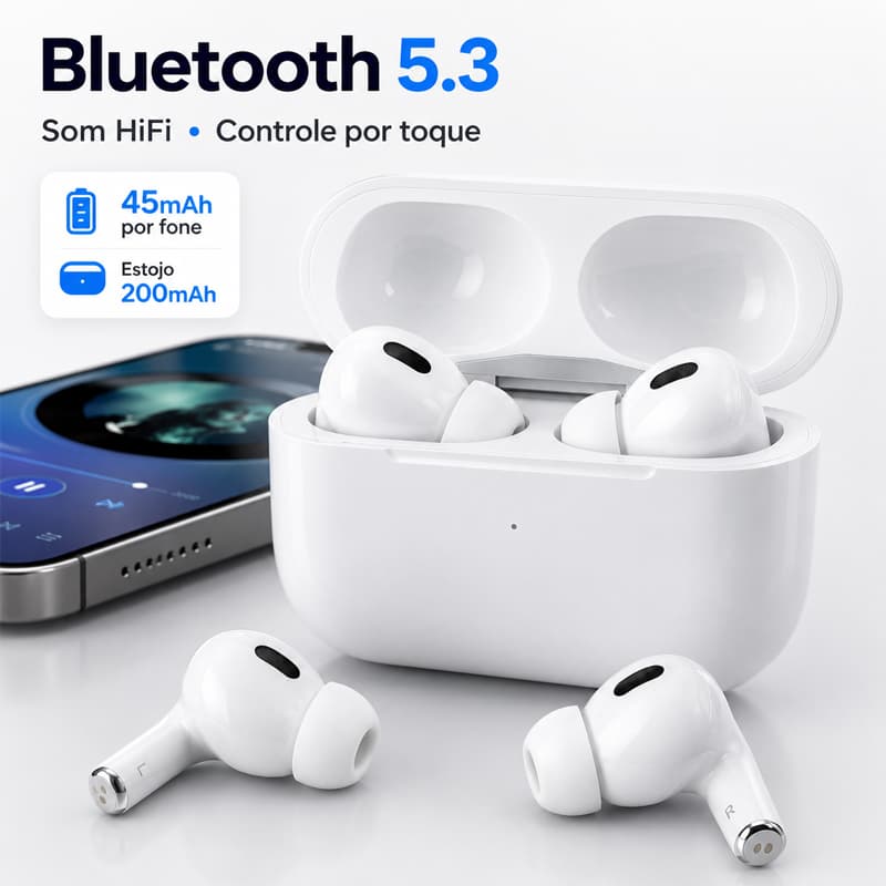 Pro3 Fone TWS Bluetooth Conexão Multiponto, Controle Toque, Áudio Estéreo para home‑office reuniões