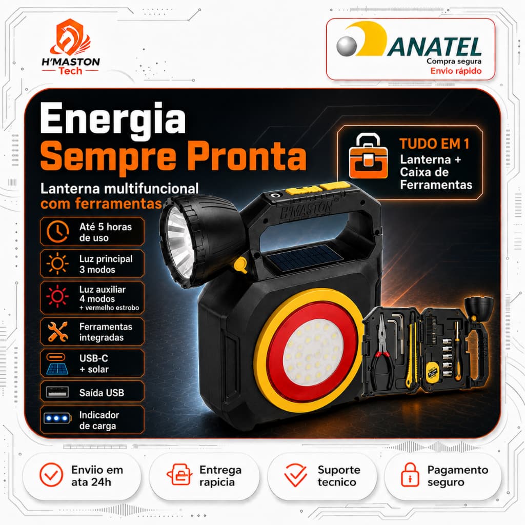 H'MASTON Lanterna Super Potente Lanterna Recarregável Lanterna Led Recarregável Lanterna Solar Recarregável Solar HW20