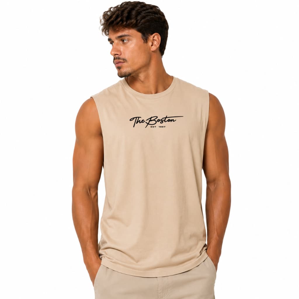 Regata Masculina Machão Estampada The Boston Estilosa Camiseta Cavada 100% Algogão Promoção