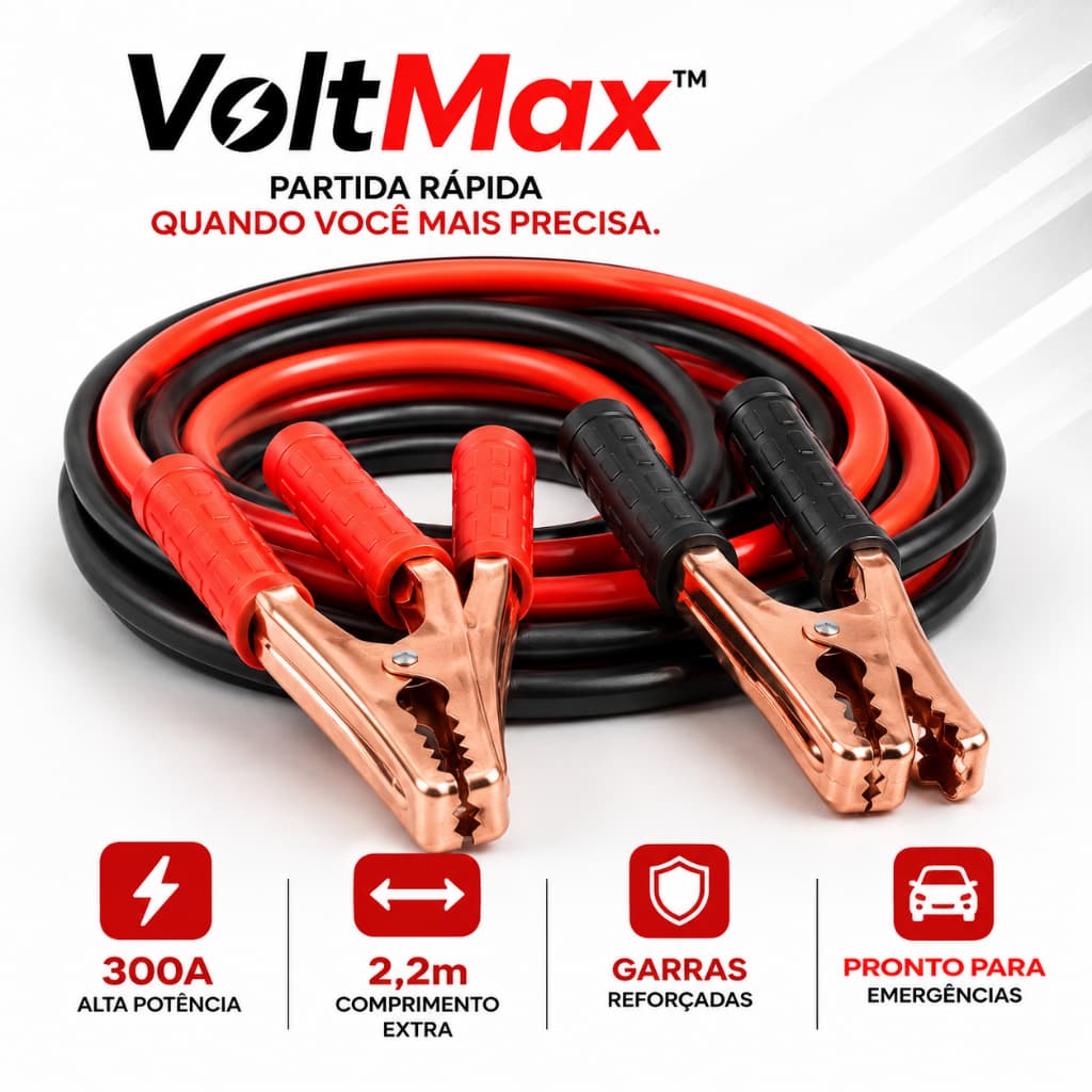 Cabo Chupeta 300A 2,2 Metros Kit 2 Cabos para Bateria Automotiva Auxiliar de Partida Carro Moto