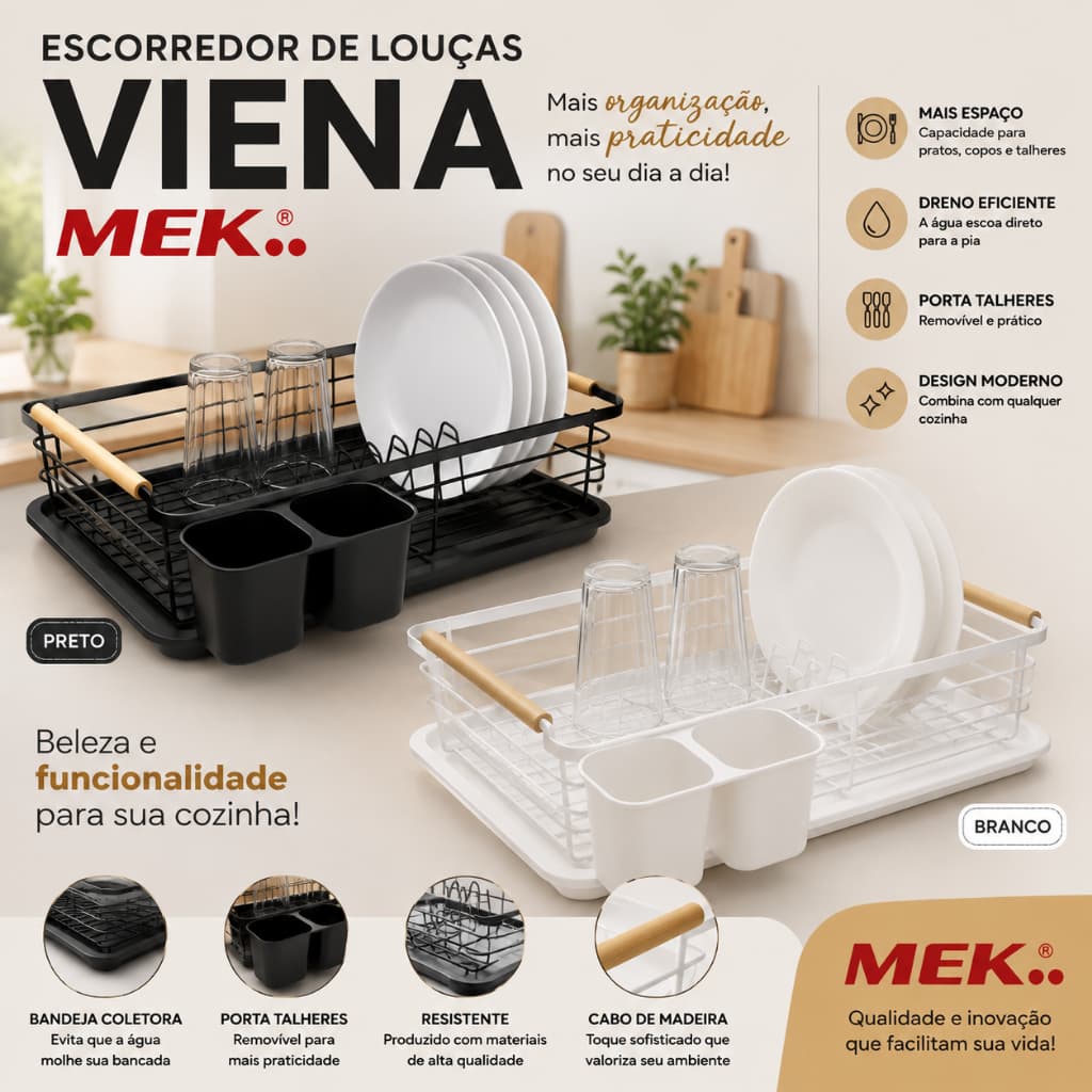 ESCORREDOR DE LOUÇAS VIENA MEK – PRETO OU BRANCO | ORGANIZAÇÃO E ELEGÂNCIA PARA SUA COZINHA