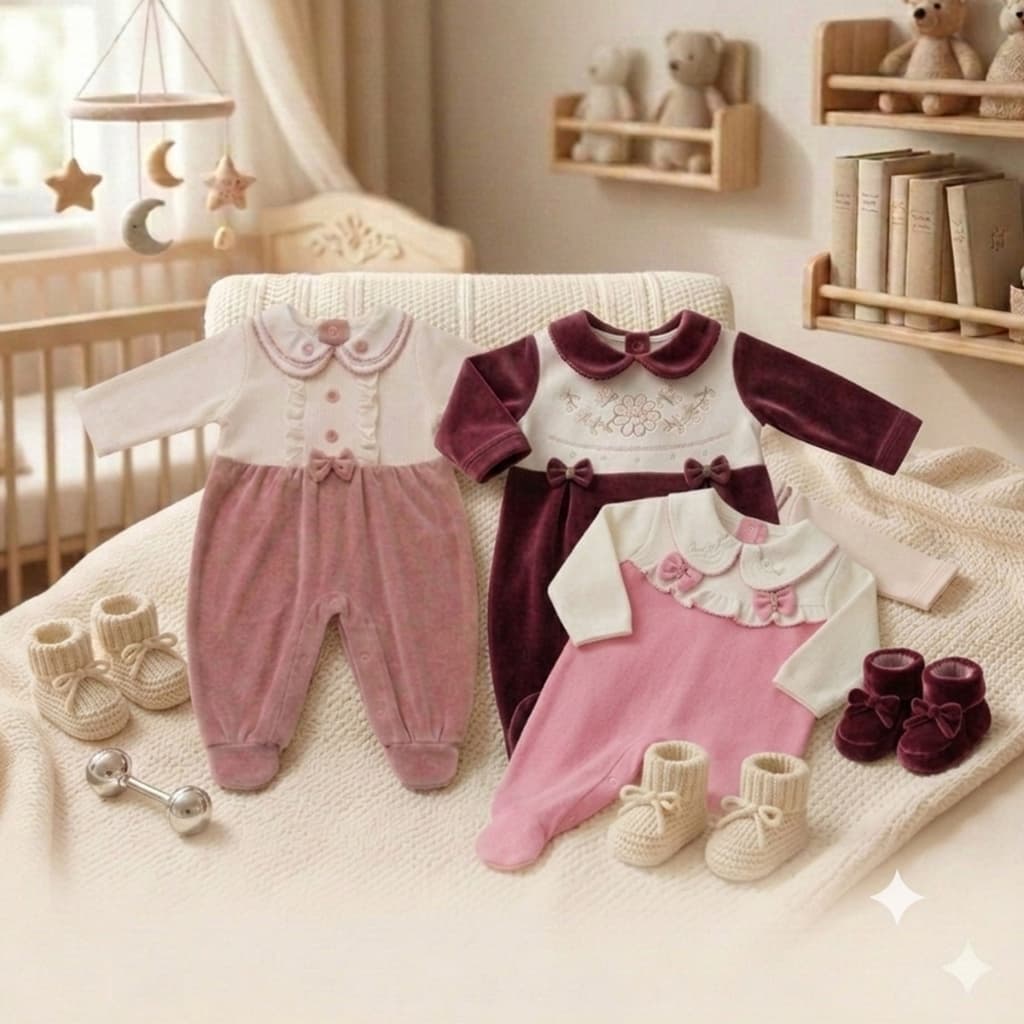 2 Macacão Kit Saída de Maternidade de Plush Bebê Manga Longa com Bordado Gomes Baby Sortido