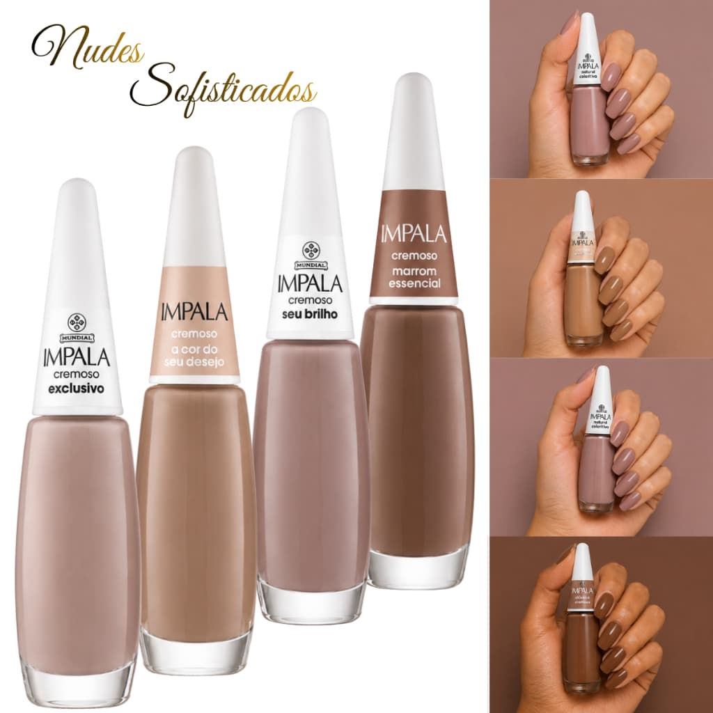 Kit 4 Esmaltes Tons Nude Sofisticado Cremoso Impala Esmalte Manicure