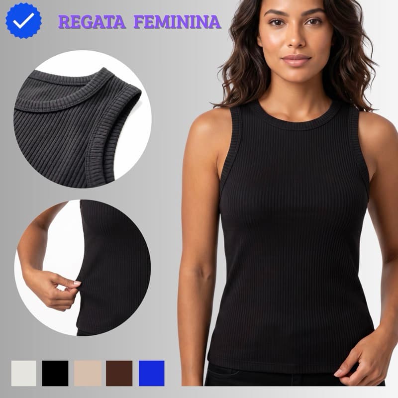 Regatinha Feminina Tecido Canelado Estilo Ginga