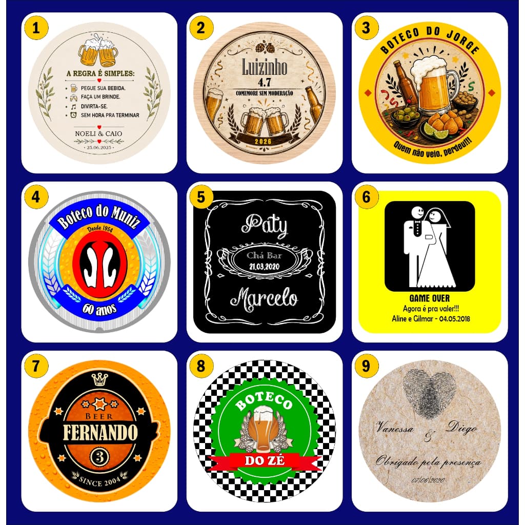50 Bolacha de Chopp Personalizada Casamento Aniversário Lembrancinhas Porta copos