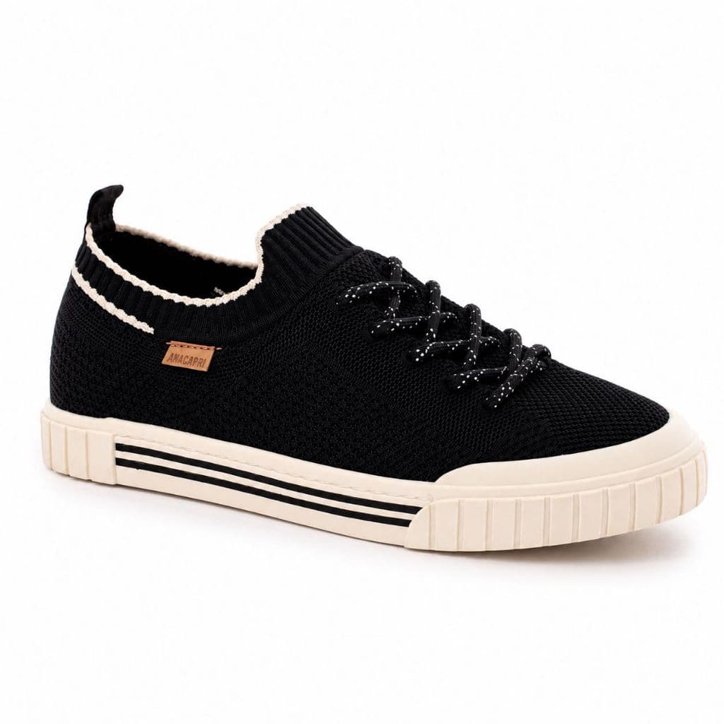 Tênis Casual Feminino Anacapri Original Preto Moderno Confortável Respirável Leve Macio Uso Diário