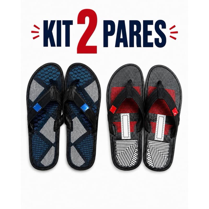 Kit 2 Chinelos Masculinos Leves Macios e Resistentes