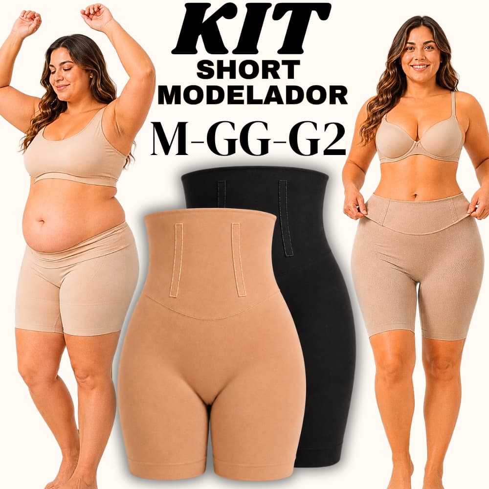 SHORT CINTA MODELADORA FEMININO KIT SHORTS MODELADOR  CINTURA ALTA COMPRESSÃO ABDOMINAL PLUS SIZE 4 BARBATANAS NÃO ENROL