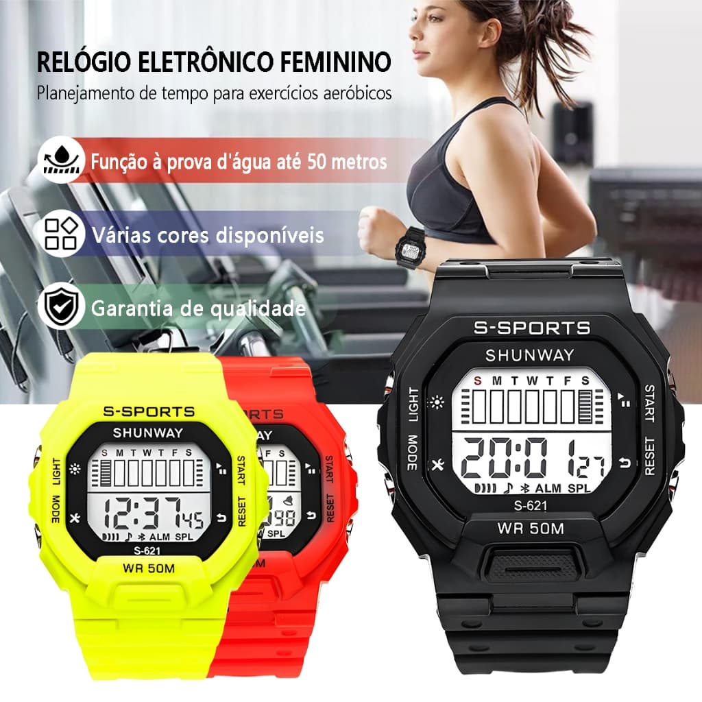 Relógio Feminino Esportivo Digital Led 50m À Prova D'Água Cronômetro Alarme