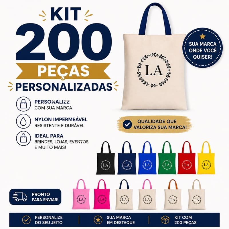 kit 200 sacolas Bags  personalizadas   com a sua logo , alta qualidade resistente e estruturada  33x36