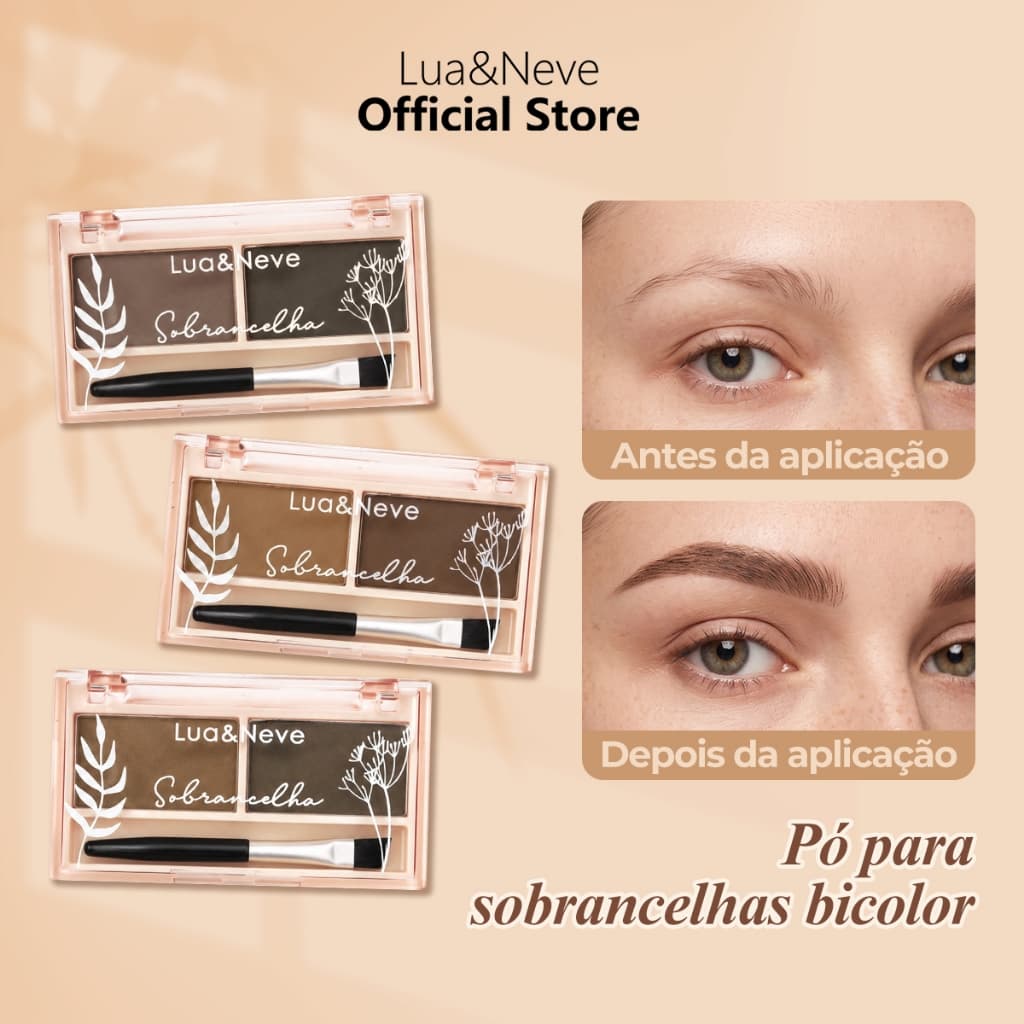 Paleta para Sobrancelhas Duo 2 Cores com Pincel Pó Natural Resistente ao Suor Lua&Neve