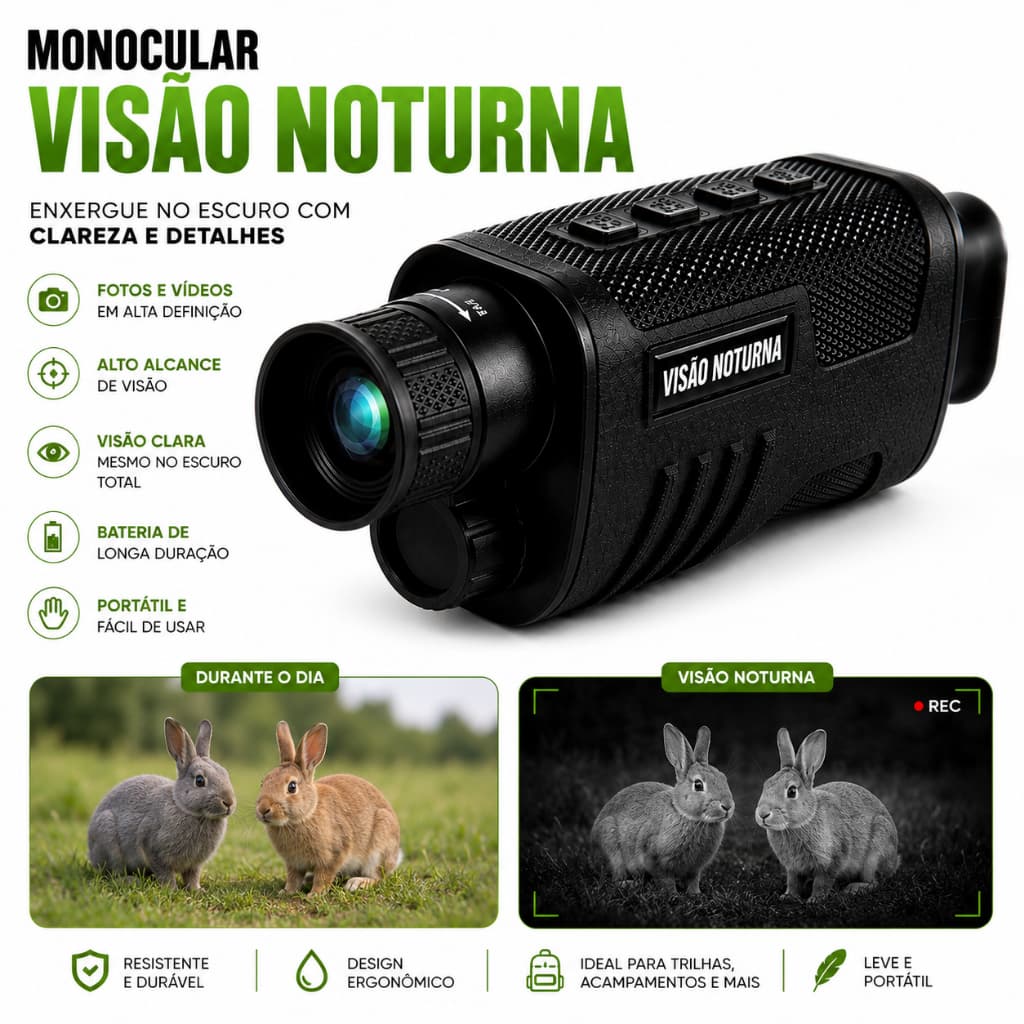 Monóculo de Gravação 1080P com Visão Noturna e Bateria Recarregável de Longa Duração  LE2079