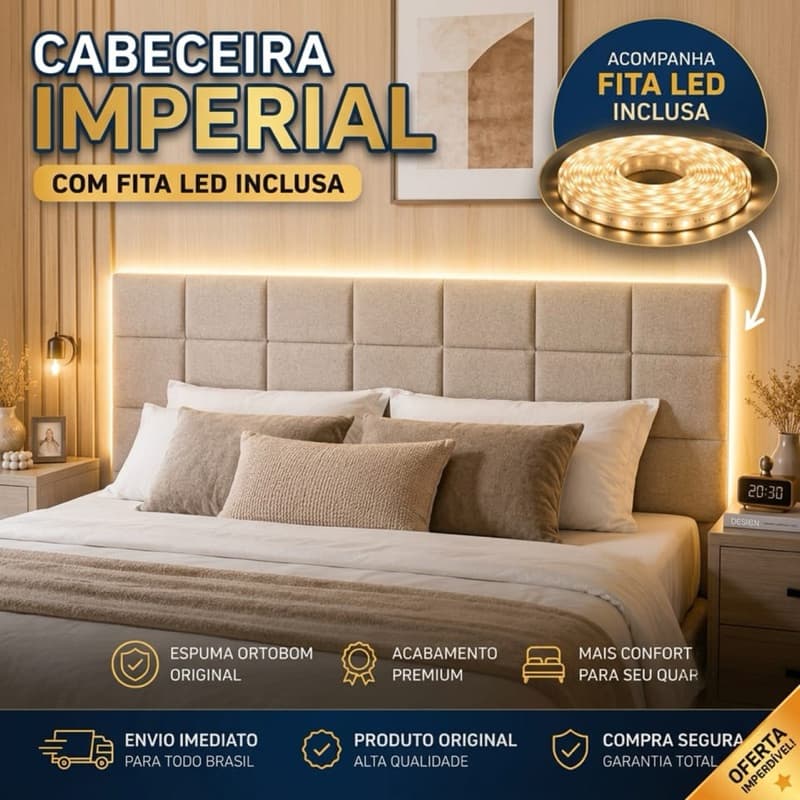 Cabeceira Estofada Suspensa Bia Com Led Tecido Linho Cama Box Casal Solteiro Queen King