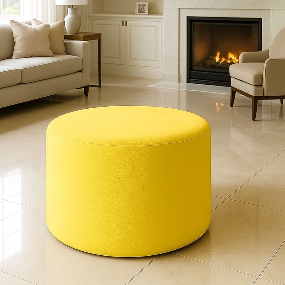 Puff Orgânico Liz Redondo Banco Confortável Para Sala Quarto Recepção Luxo Requinte Suede Amarelo