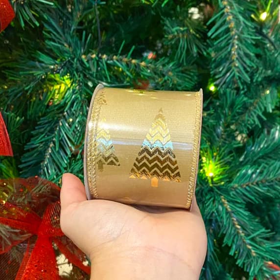 Fita Dourada veludo Aramada Natalina Premium Decorativa 6,3cm x 2,7m - Laços Enfeite Árvore Natal